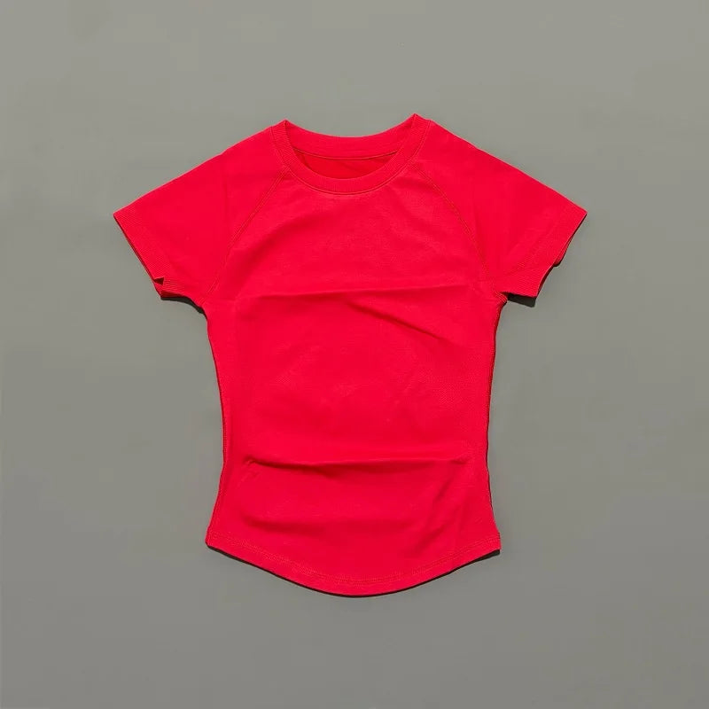 HISTELLO Sports Short Sleeve Top  Women Seamless Sculpting Yoga Bodysuit Running T-Shirt Workout Shirts Pilates Training Clothes - ATFH