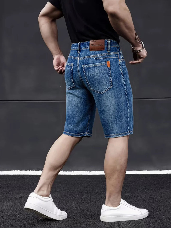 Wthinlee New Business Men's Jeans Casual Straight Stretch Fashion Classic Blue Black Men's Summer Denim Shorts Knee-Length ATFH
