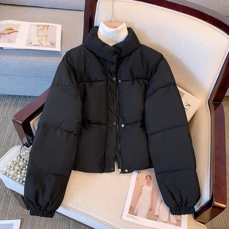 Puffer Parkas Womens Winter Coat Female Casual Fashion Windproof Pockets Hood Fall Drawstring Colorful Sleeve Simple Button Vibe ATFH