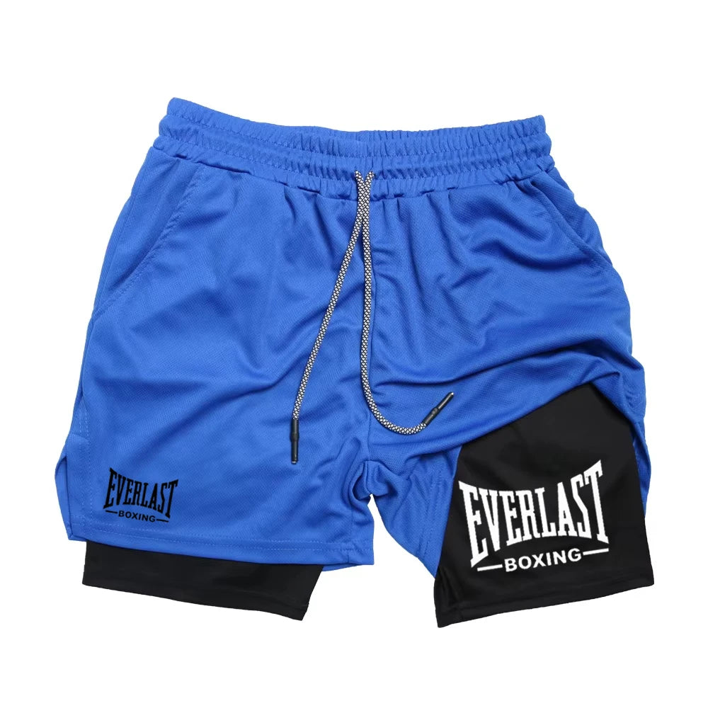 Men's Compression Gym Shorts, EVERLAST Printed Sports Pants, Double Layered, Quick Drying, Basketball, Muscle, Fitness RL0365