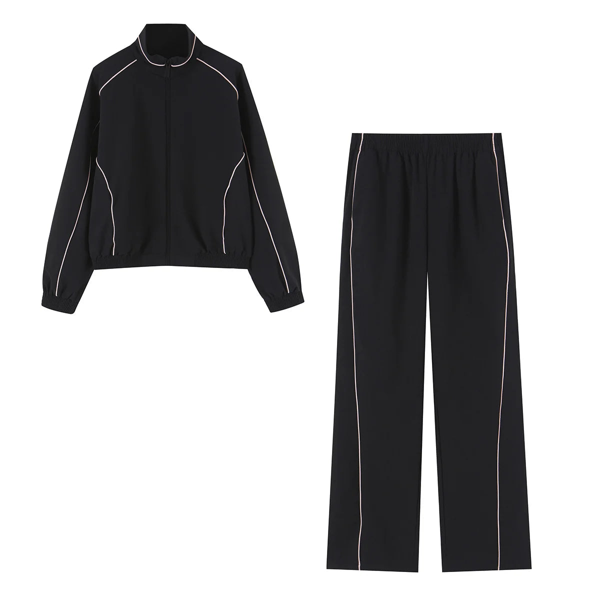 HipSeam Women's Pants Set New 2026 Contrast Trim Technical Long Sleeve Jacket Mid Waist Trouser With Elastic Waist Female Outfit