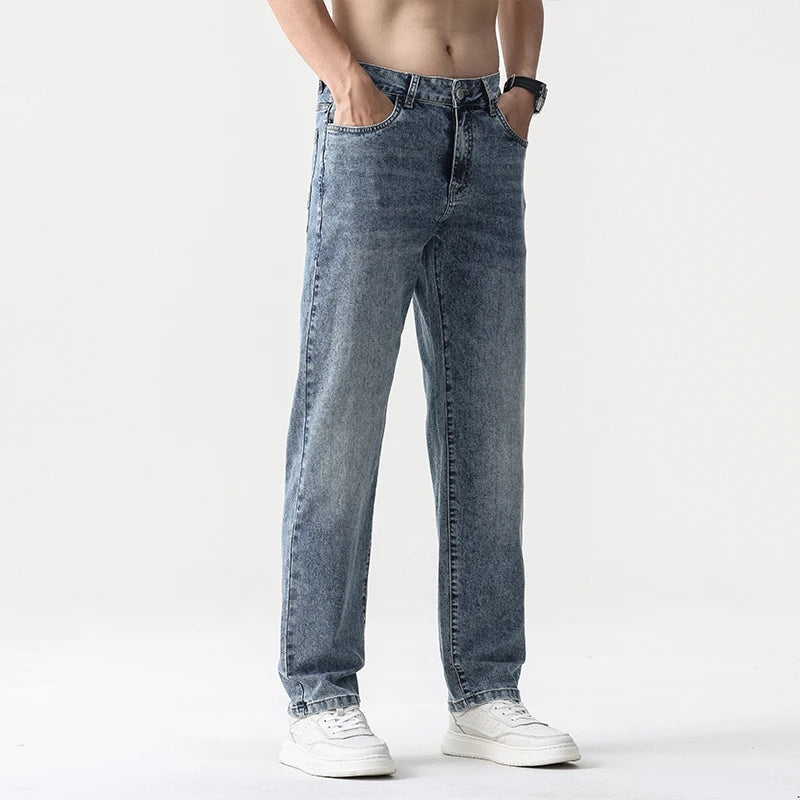 2025 new summer thin men's straight leg pants denim pants light business comfortable breathable light luxury All-match jeans ATFH