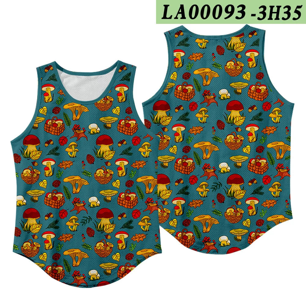 Summer Workout Black Print Sleeveless Beach Undershirt Vest Men Tank Top Gym Stringer Singlets Fitness Clothing