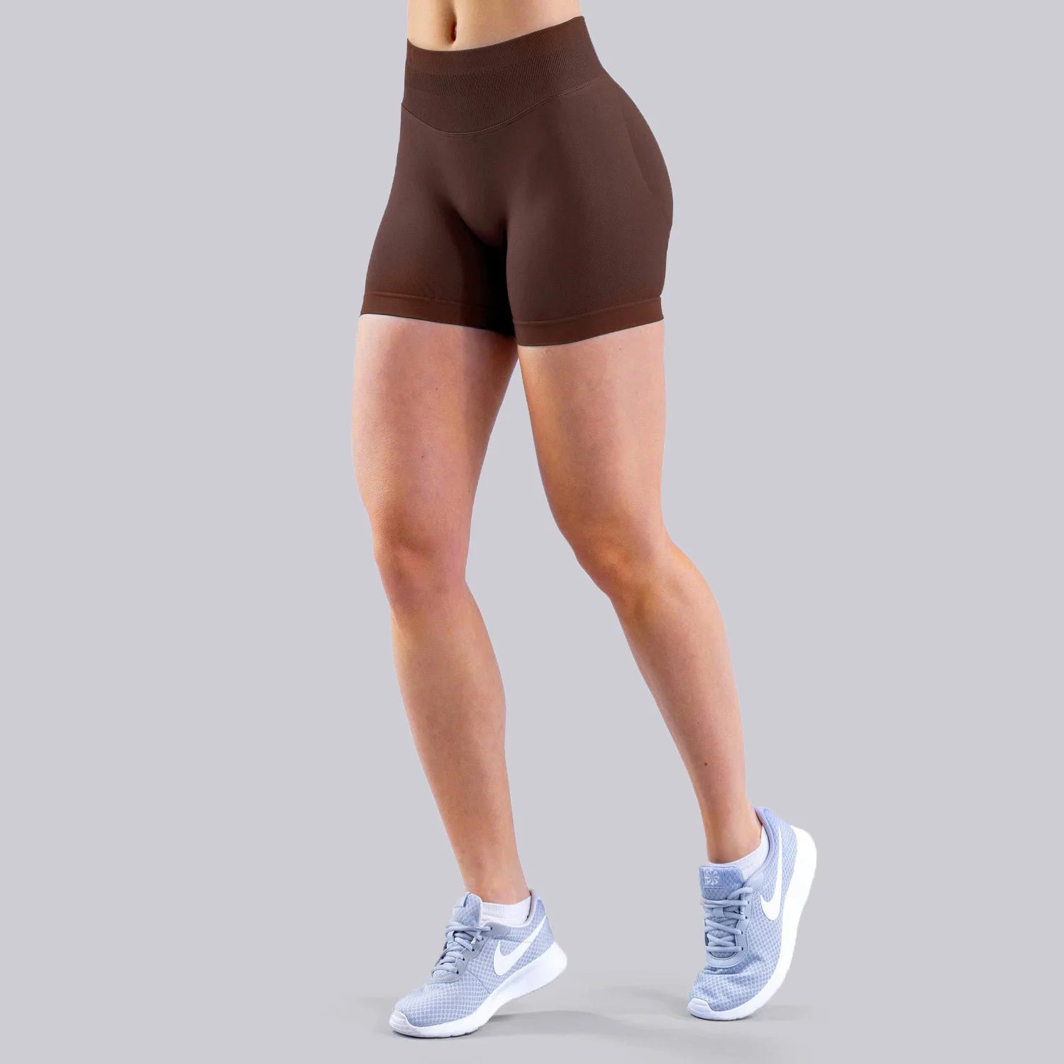 High Elastic Nylon Sports Shorts Women's Three-Way Waist Drawstring Butt Lifting Seamless Low Waist Three-Quarter Length