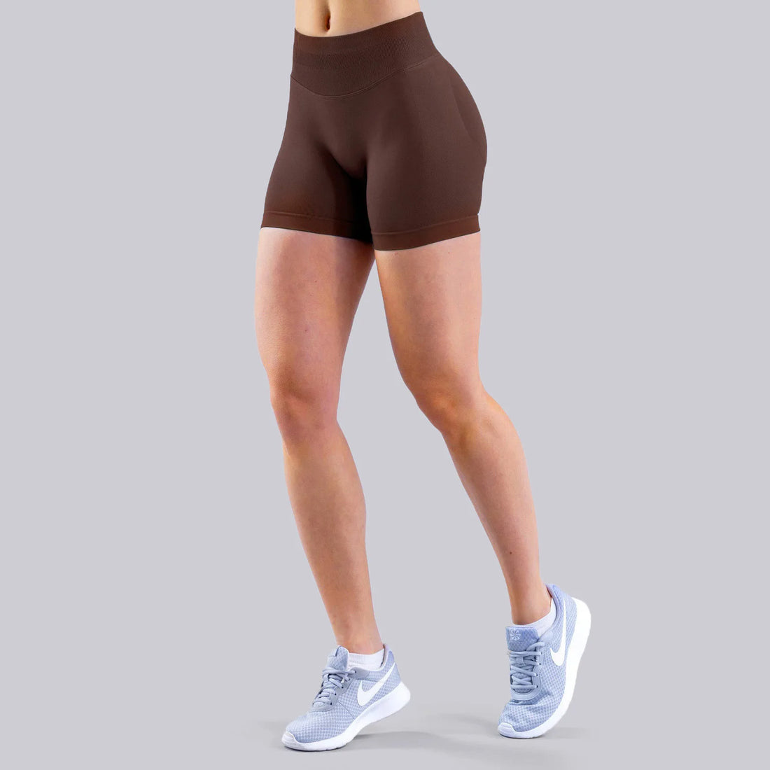 High Elastic Nylon Sports Shorts Women's Three-Way Waist Drawstring Butt Lifting Seamless Low Waist Three-Quarter Length