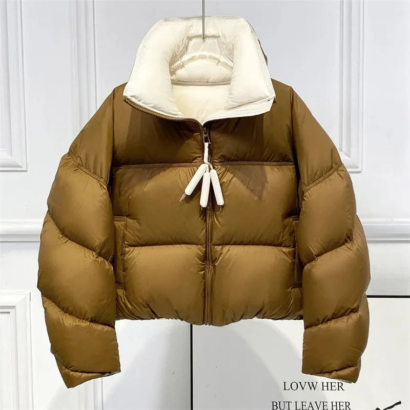 2025 New Autumn Winter Fashion Parkas Jacket Lady Thick Warm Bread Outwear Vertical Collar Down Cotton Coat Women Short Top