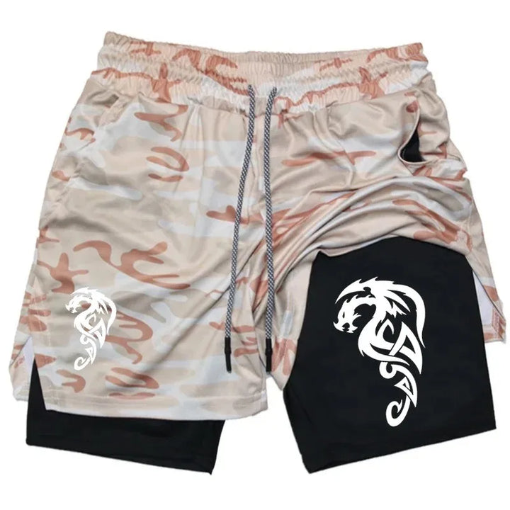 Pattern Print Men's 2-in-1 Sports Shorts Breathable Quick-drying Double-layer Summer Running Sportswear Bottoms ufc