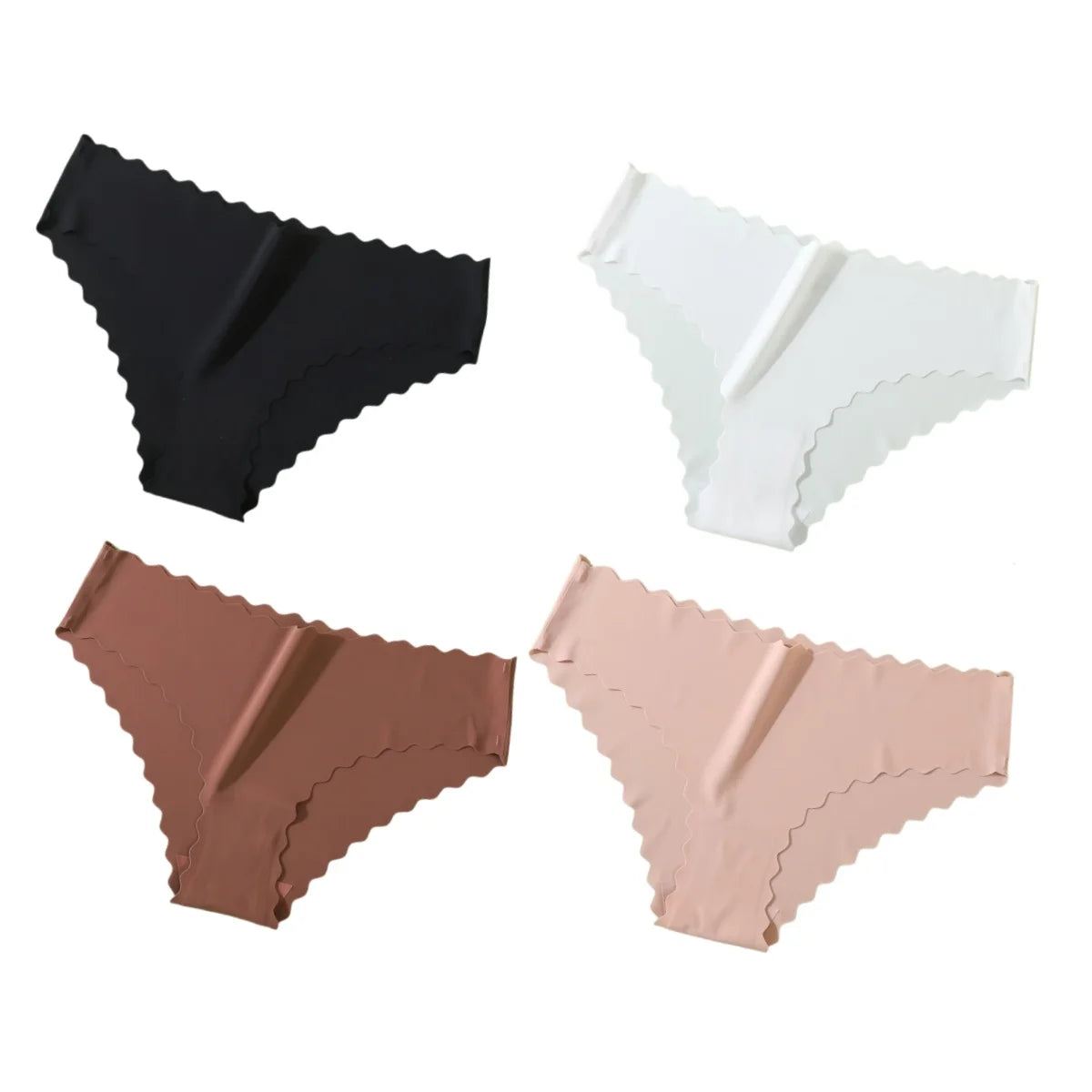 4Pcs/Set Ice Silk Mid-Rise Panties Women's Seamless Briefs Solid No Show Underwear Scalloped Edge Panties Sexy Lingerie XS-XL