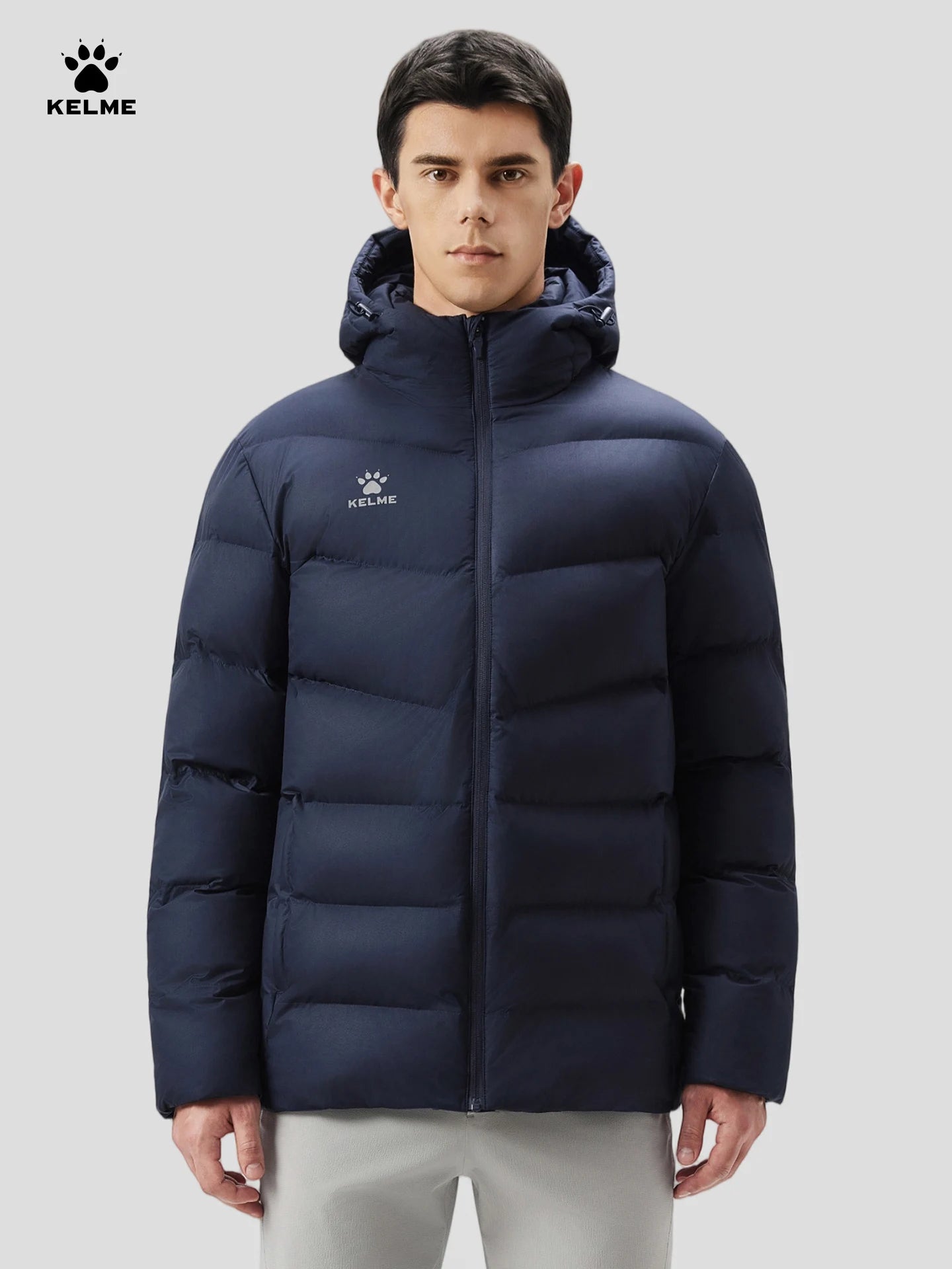 Kelme Men's Hooded Thermal Jacket For Sports Football Training And Outdoor Activities  Windproof Fleece-lined Coat