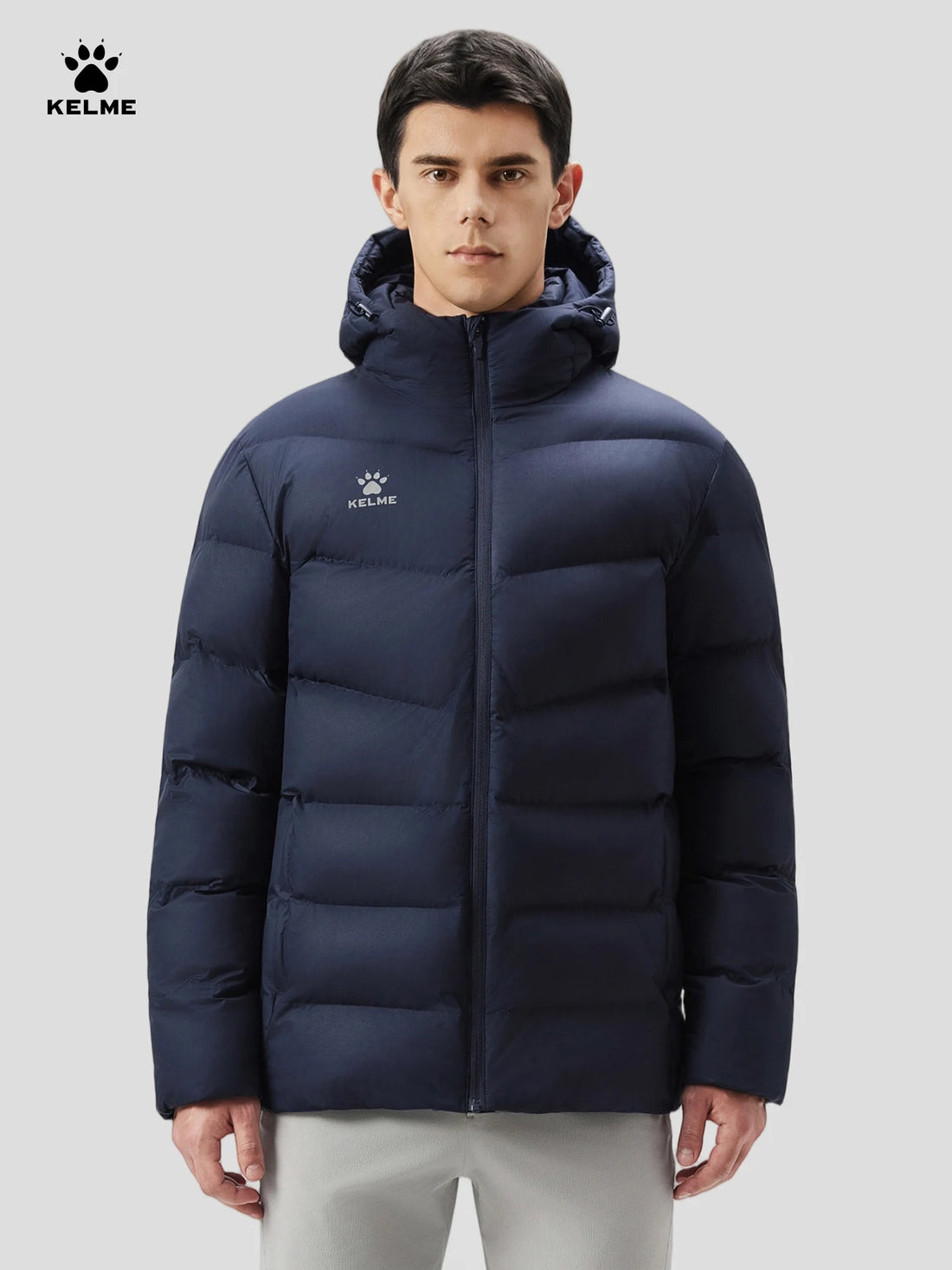 Kelme Men's Hooded Thermal Jacket For Sports Football Training And Outdoor Activities  Windproof Fleece-lined Coat