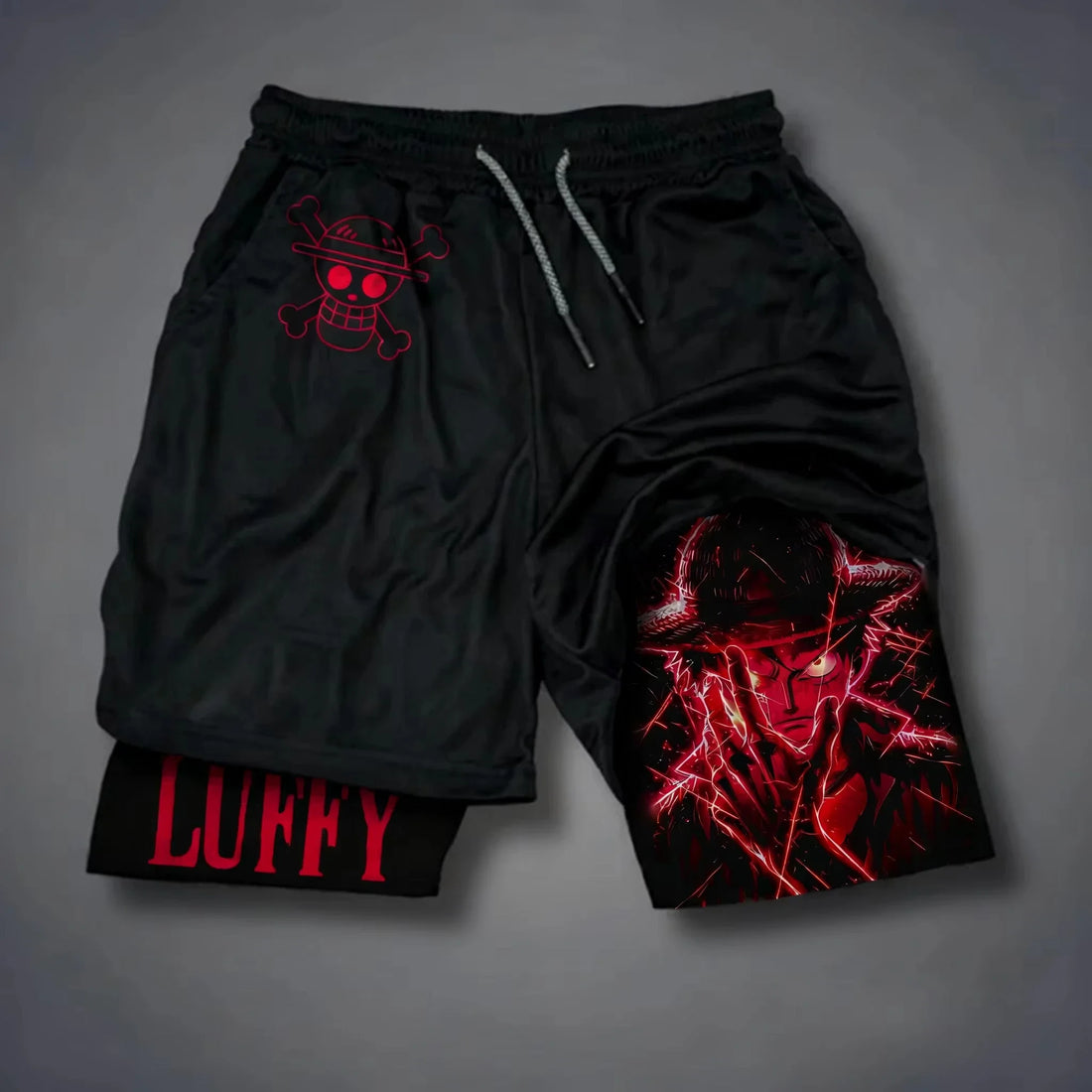 Bandai One Piece Luffy Printed Double-layer Shorts, Loose Men's and Women's Summer Sweat-wicking and Breathable Sports Shorts