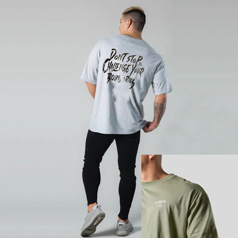 NEW LYFT Men Shirt Cotton Print Running T Shirt Loose Training Gym Bodybuilding Fitness Top Streetwear Sport Tees Short Sleeves ATFH