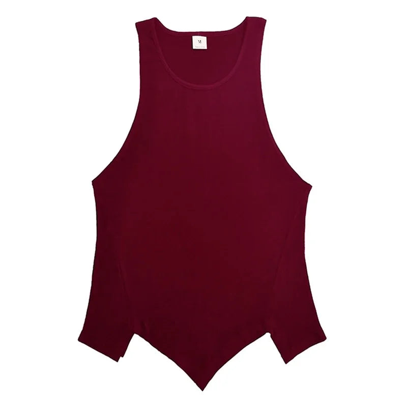 Mens Running Vests Blank Bodybuilding Tank Tops Summer Men Gym Stringer Fitness Sports Cotton Muscle Workout Irregular hem Tank