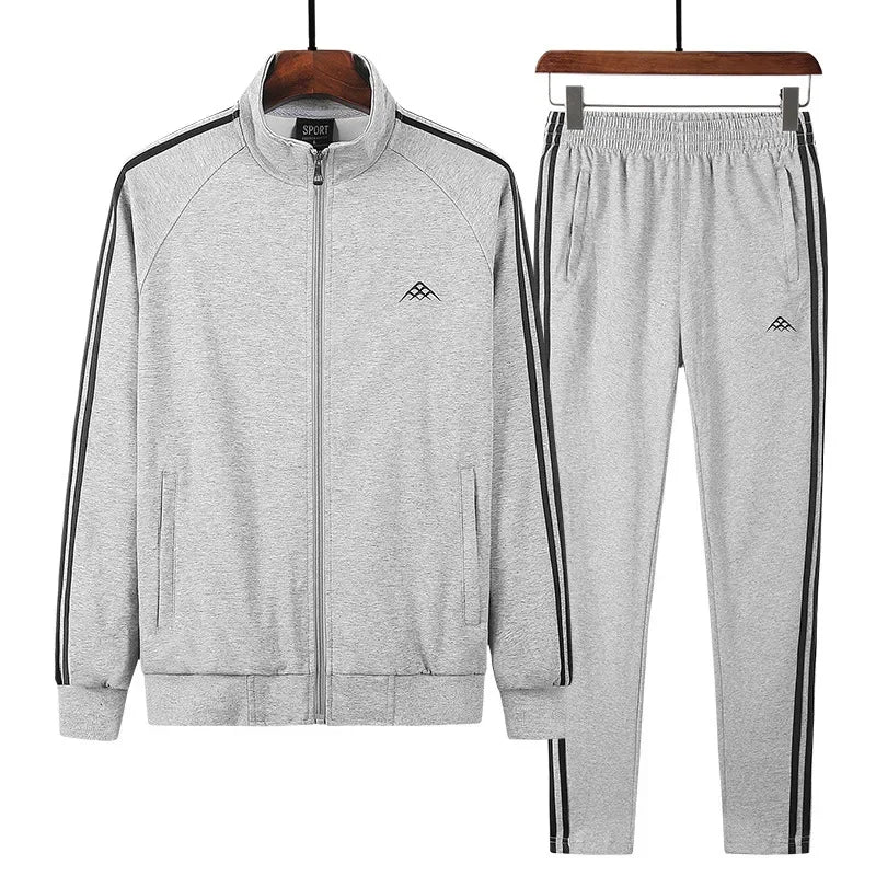 High Quality Cotton Mens Set Autumn Winter New Casual Male Tracksuit Jogger Sweatpants Sets Fashion Men Clothing Plus Size - ATFH