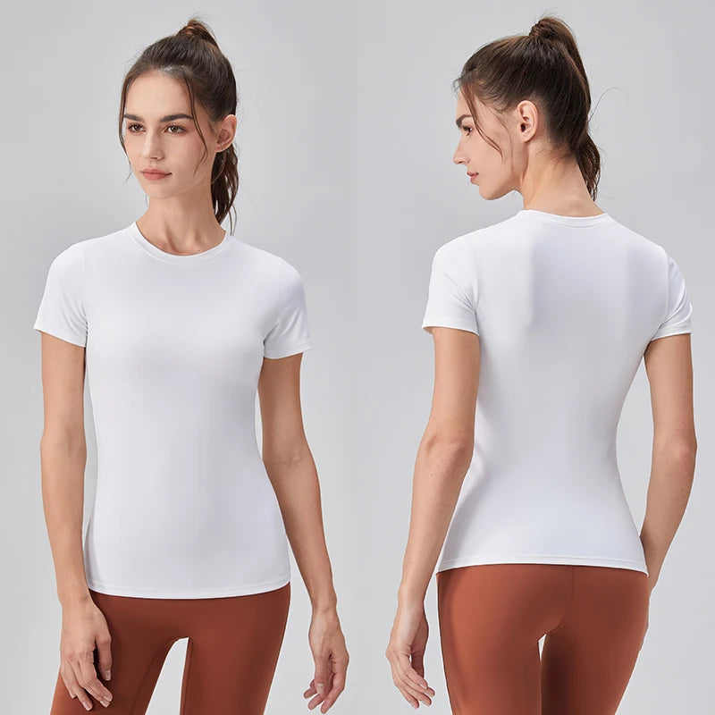 2024 Women Sports Shirt Tight Yoga top Quick Dry Gym Top Outdoor Short Sleeve  Running Sportswear Women T-shirts - ATFH