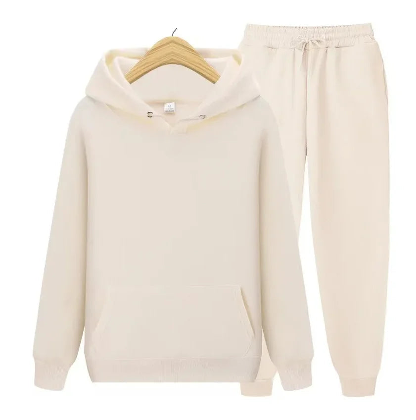 Men's Autumn /Winter New Solid Color Hoodie+pants Two-piece Set Fashionable Casual Sports Set Size S-3XL Men's Tracksuit ATFH
