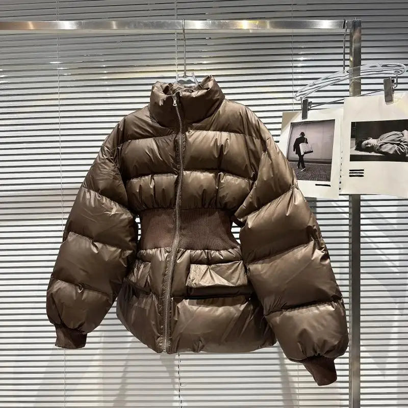 Winter Slim Stand Collar Cotton Down Jacket Women White Duck Down Double Pocket Down Jackets Female Thick Warm Parker Outwears ATFH