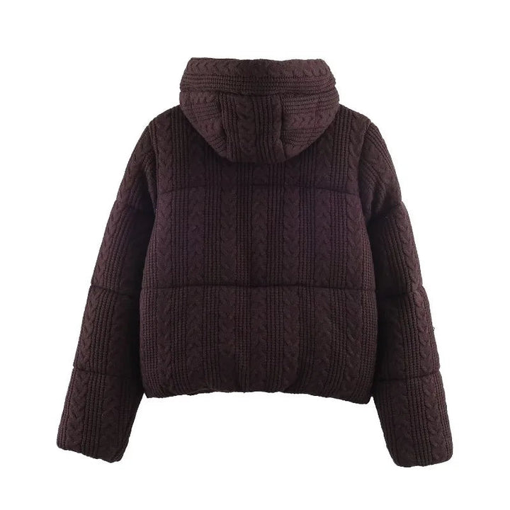 for Women Short Zipper Knitted Hooded Puffer Jacket Winter 2026 New Arrival Lightweight Warm Cozy Outdoor Streetwear Fashion ATFH