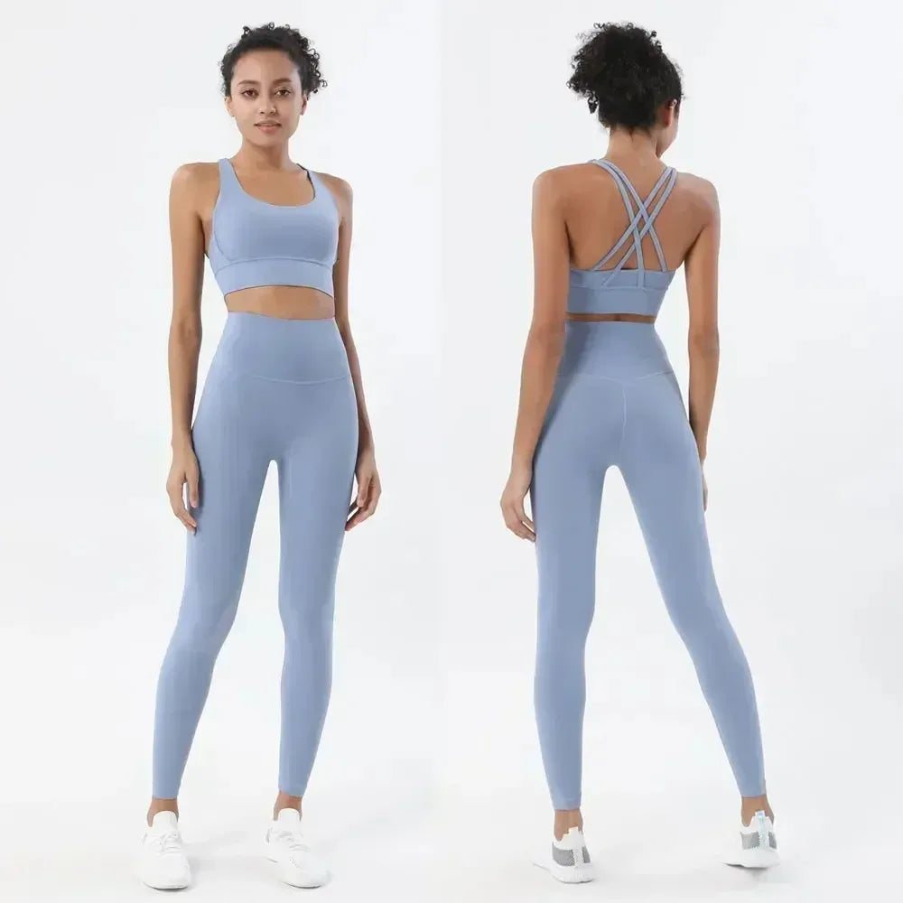 Women's 2 Piece Sports Set - High Waist Booty-Lifting Leggings with Back Pocket & Sports Bra Yoga/Gym/Running Workout Outfit - ATFH