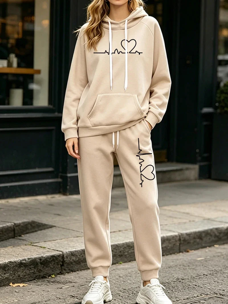 Autumn Winter Womens Tracksuit 2 Pcs Sets Casual Hooded Sweatshirt Outfits Outdoor Sports Clothing Warm Street Woman Pants Suit