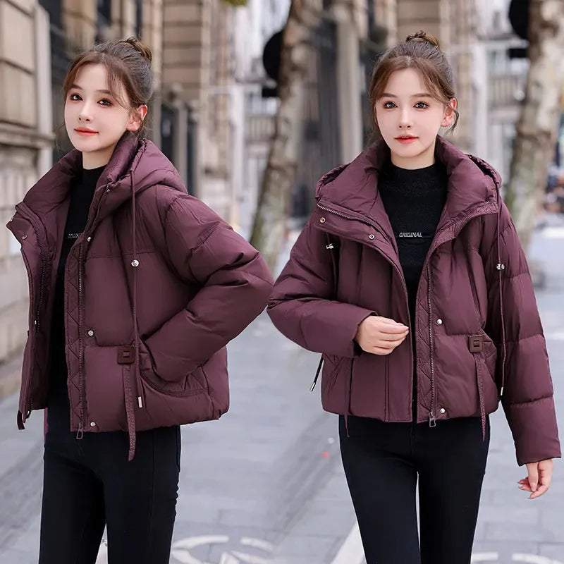 Down Coat Women Parkas Short Winter New Puffer Jackets High-End Warm Cotton Padded Coats Korean  Hooded Outwear Female Tops ATFH