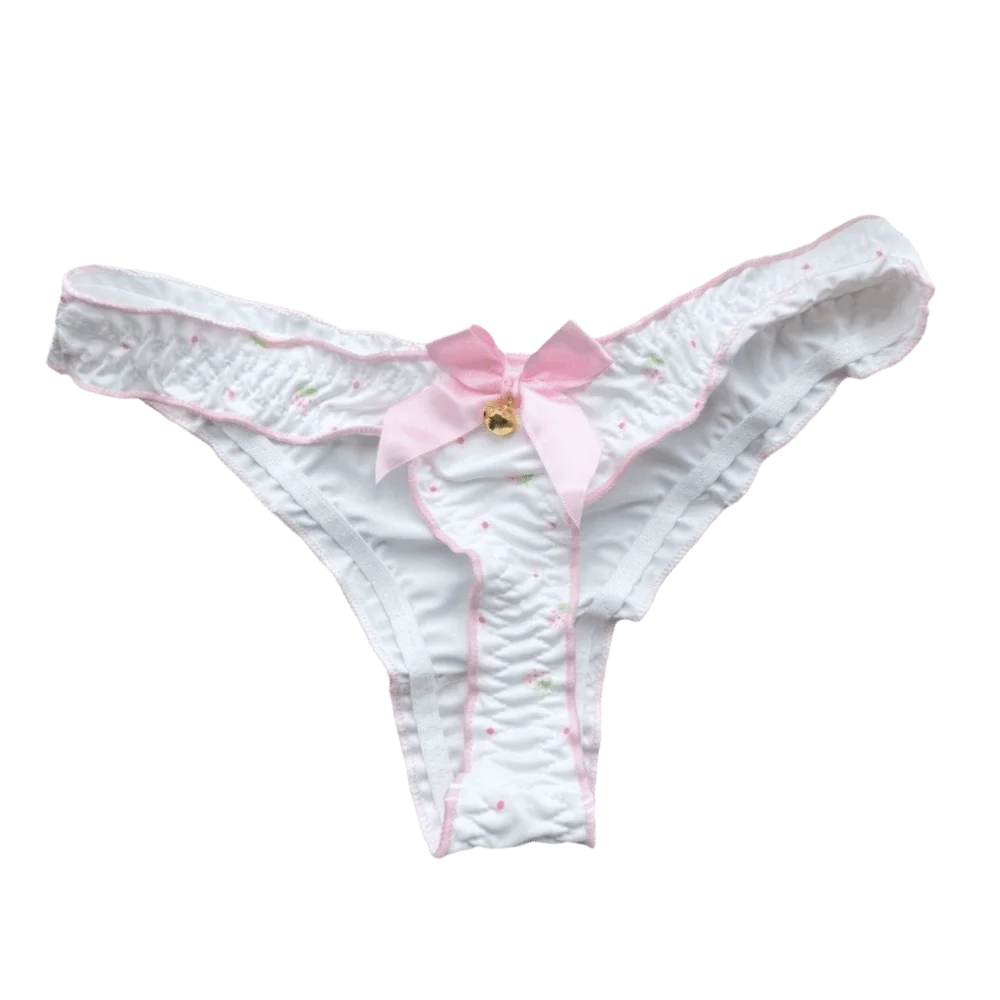 Japanese Style Sweet Bow Women Panties Ruffle Low Waist Girls Briefs Flower Ice Silk Printed Underwear Students