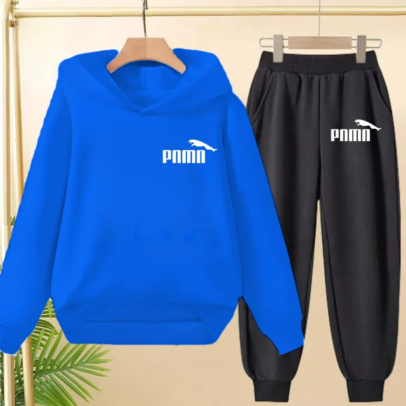 Leisure Children Hoodie Sportswear With Classic Prints Simple Elements Breathable Versatile Two-piece Set For Both Boy And Girl - ATFH