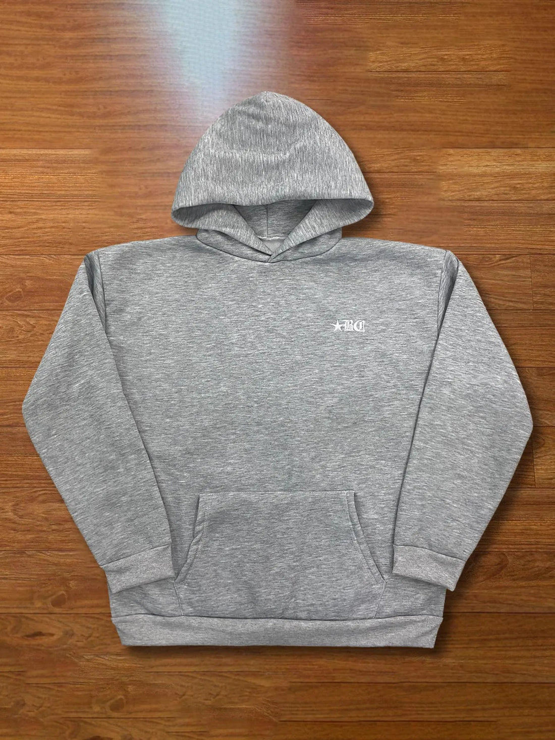 Unisex Heather Grey Hoodie Left Chest Star Gothic Letter Small Print Kangaroo Pocket Loose Y2K Streetwear Pullover Sweatshirt