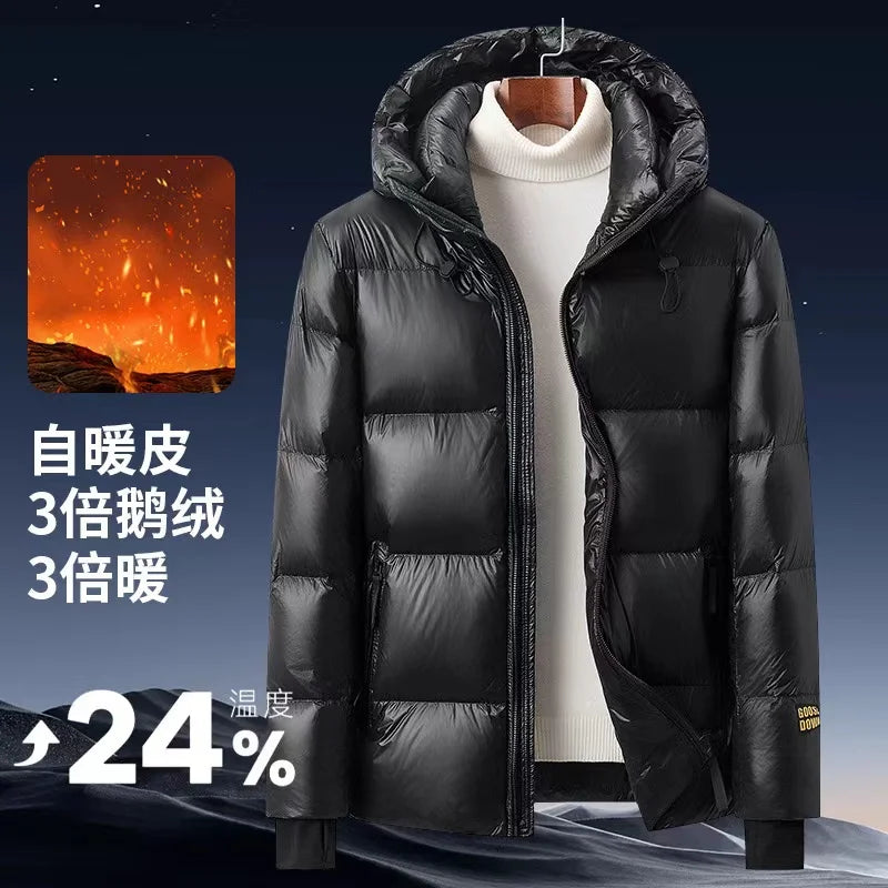 2024 Winter New Men's Hooded White Goose Down Jacket High Quality Casual Thick Warm Down Jacket with Down Content Up to 90%