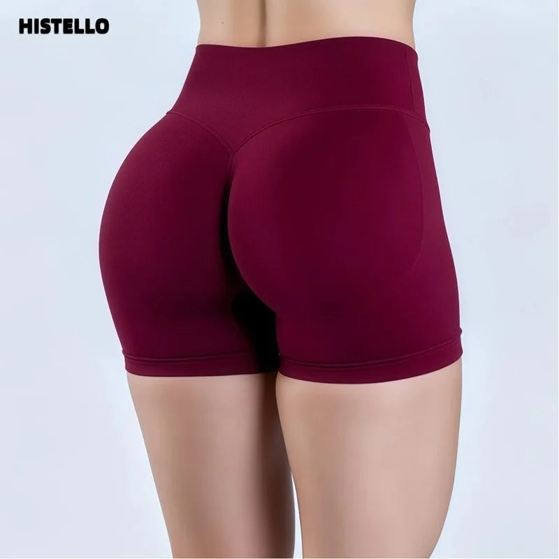 HISTELLO Impact Shorts Women Gym Workout Clothing Low Ribbed Band Sports Yoga Short Pants Seamless Butt Lift Running Leggings
