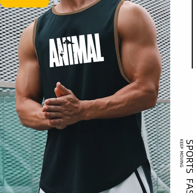 Men's Quick Drying Sleeveless shirt animal Bodybuilding Workout Tank Tops Muscle Fitness Shirts Male Gym Stringer Vest