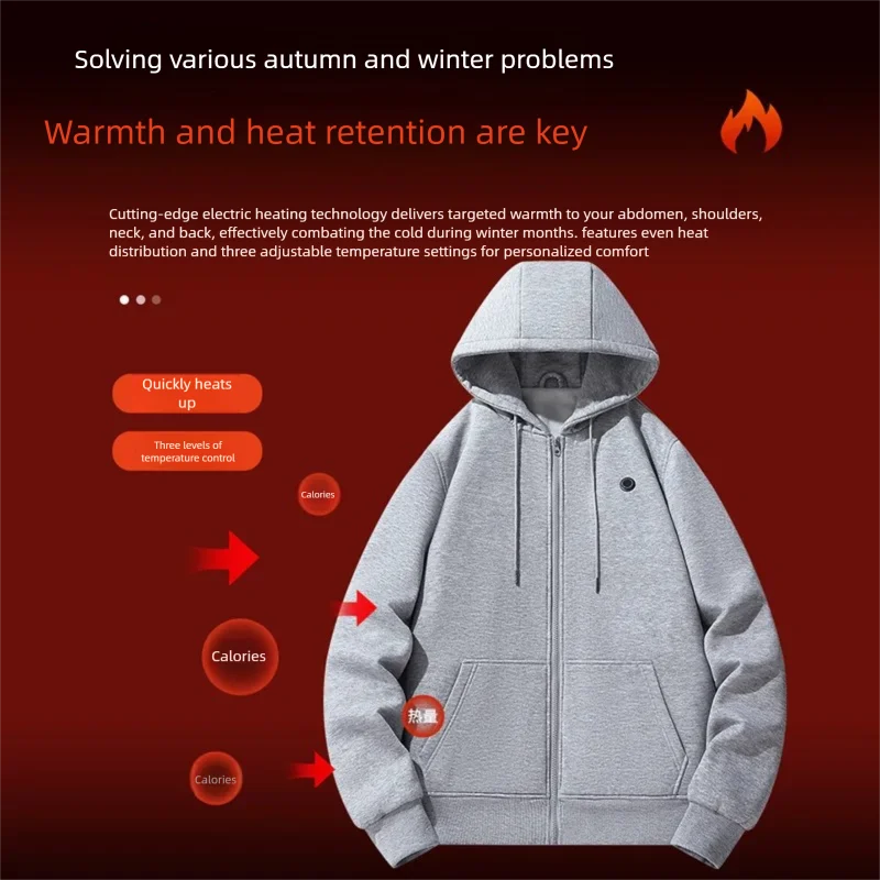 New Men Women Winter 10 Areas Intelligent USB Heating Hoodie Smart Thermal Hooded Sweatshirt Couple Style Outdoor Sportswear - ATFH
