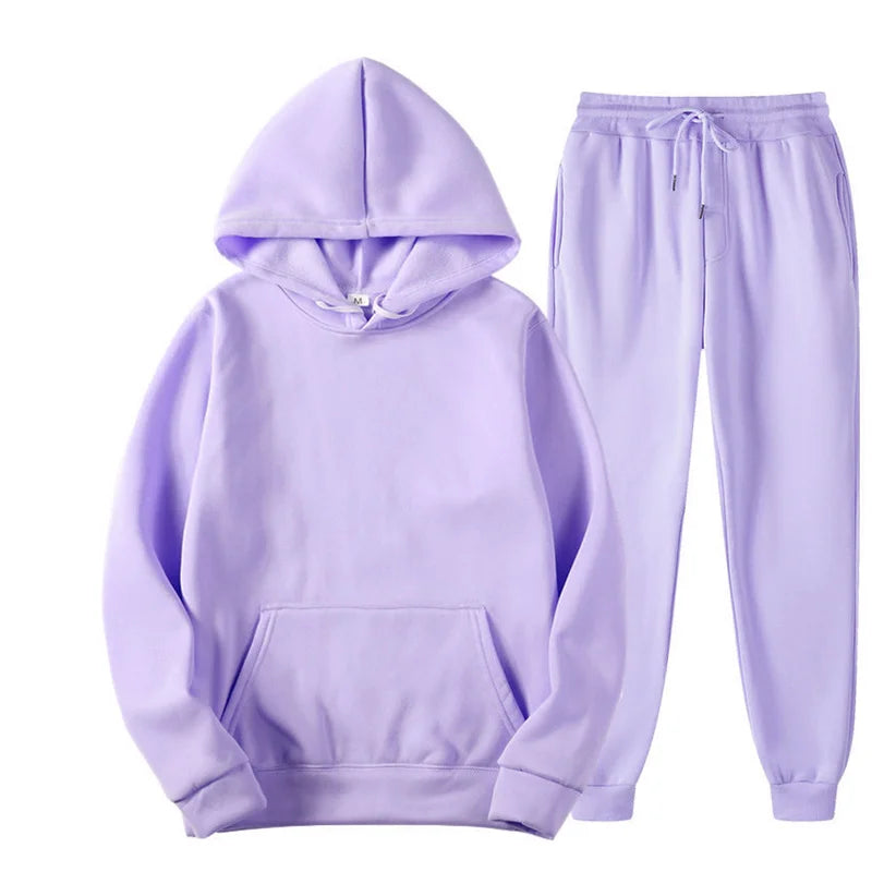 Spring Autumn Fashion sports suit Casual Women Hoodies+trousers two-piece Set Solid Color Daily commuting Women's tracksuit