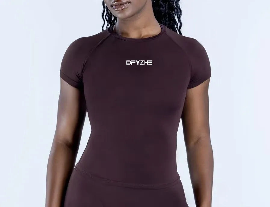 DFYZHE Impact Short Sleeve Top Women's Running Sports T-shirt Summer Short Sleeve Round Neck Elastic Yoga Fitness Top Breathable - ATFH