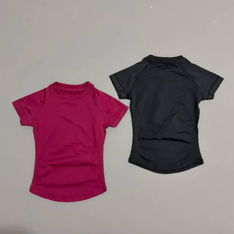 Sport Short Sleeve Top Women Running Sports T Shirt Summer Short Sleeve Round Neck Breathable Stretchy Gym Yoga Fitness Top - ATFH