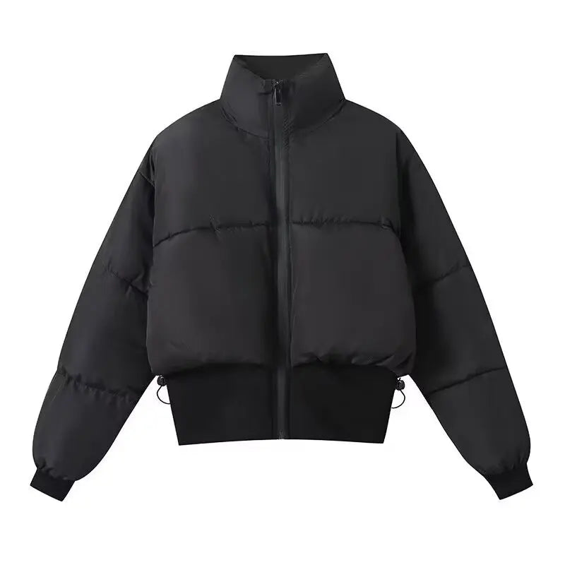 2025 Winter New Hot Selling Stand up Collar Street Style Short  Waist Cinched Thick Cotton Jacket for Women ATFH