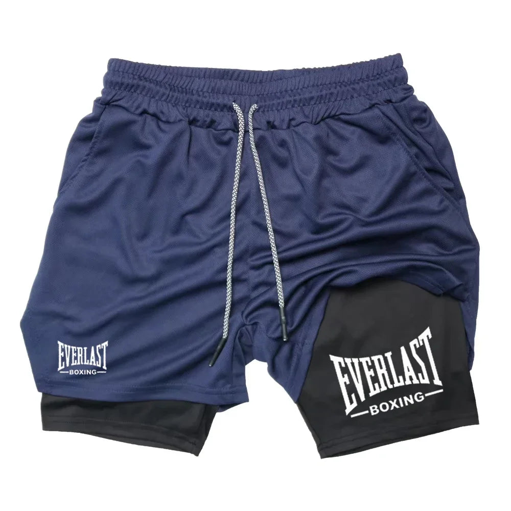 Men's Fashionable Double-Layer Sports Shorts EVERLAST Printed Sports Shorts, Double-Layer Quick Drying Basketball Muscle Fitness