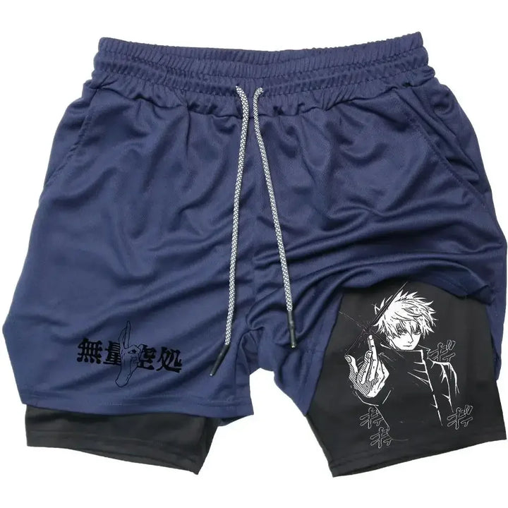 Anime Jujutsu Kaisen GYM Shorts Men Double-deck Sport Performance Fitness Workout Sportswear Bodybuilding