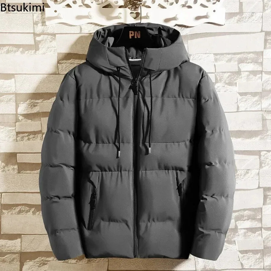 New Men's Winter Thickened Down Cotton Jackets Fashion Windproof Warm Hooded Parkas Men Casual Zipper Pocket Cotton-padded Coats