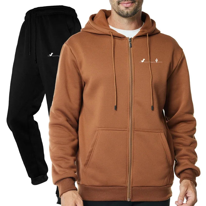 Men's Outdoor Fitness Jogging Fashion Casual Sports Luxury Hoodie and Zipper Pants Set Clothing - ATFH