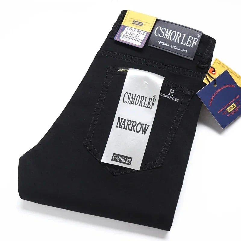 Cotton Stretch Jeans Business Casual Men's Thin Denim Jeans Grey Spring Summer Brand New Fit Straight Lightweight ATFH