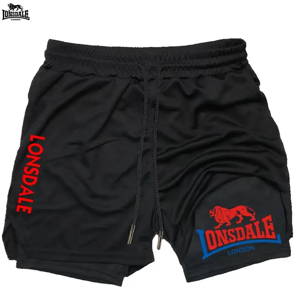 LONSDALE Men's Double Layer Two-in-One Sport Shorts Casual Quick-Drying Breathable Summer Running Clothing Short