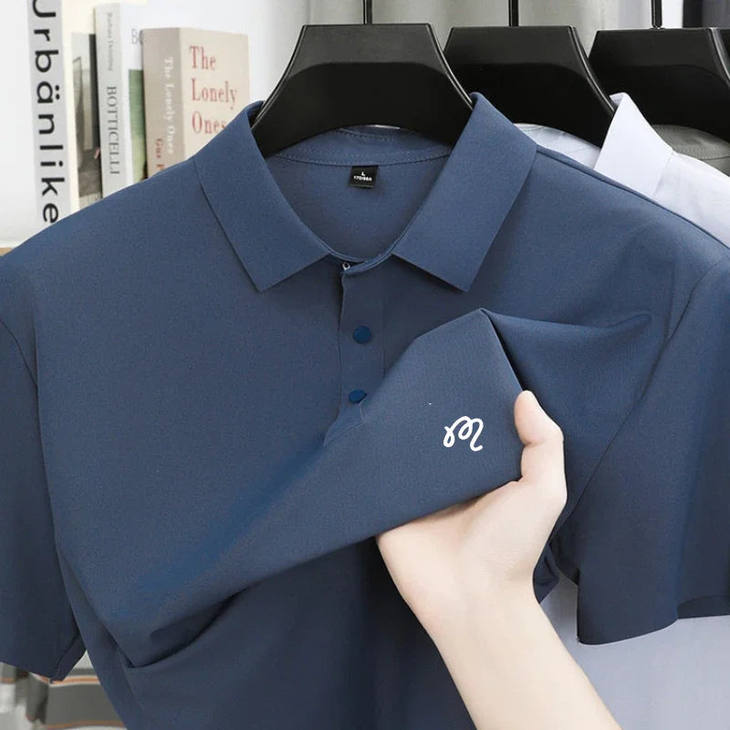 Golf printed short sleeved men's brand polo shirt ice silk seamless top summer new comfortable breathable casual lapel T-shirt