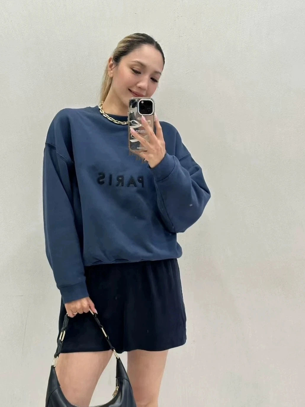 New 2025 Autumn and Winter New Niche AB Front Felt Patch Embroidered Fleece Women's Fleece Crew Neck Sweater - ATFH