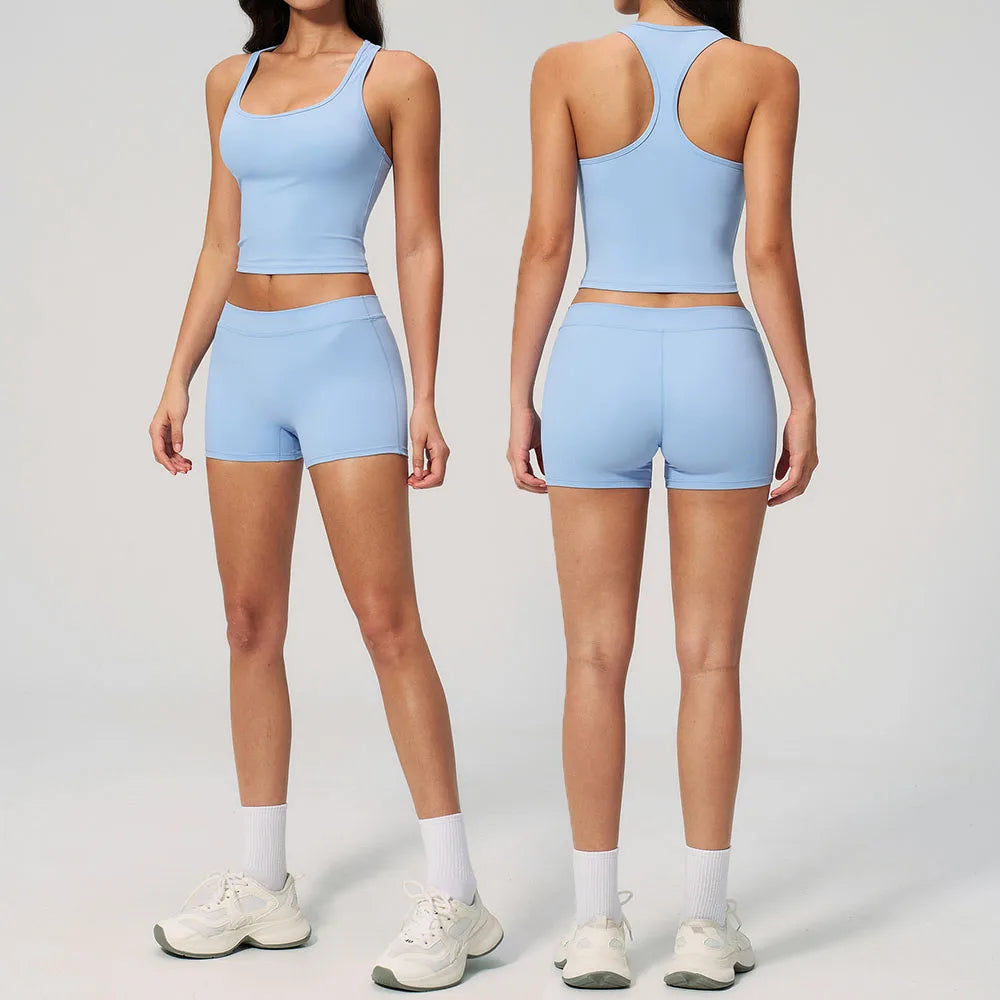Yoga Suit 2PCS Women Sportswear Gym Workout Clothes Fitness Suit Quick-Drying Suits Shockproof Sports Bra Cycling Shorts Suit
