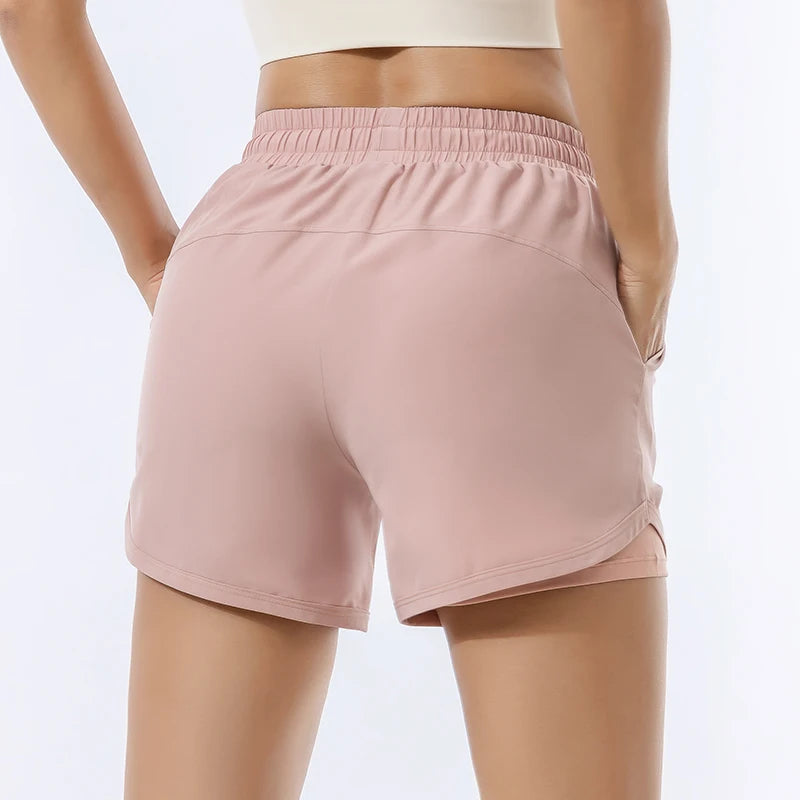 Loose sports shorts women's high-waisted double-layer anti-slip yoga fitness pants running fast dry training outside wearing hot Tahsi Fashion House