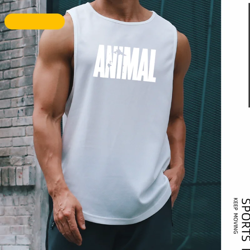 Men's Quick Drying Sleeveless shirt animal Bodybuilding Workout Tank Tops Muscle Fitness Shirts Male Gym Stringer Vest