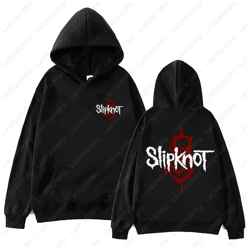 New style Arrival Men's Black Slipknot Graphic Hoodie – Nu Metal Band Print Oversized Fit Streetwear Pullover loose fit
