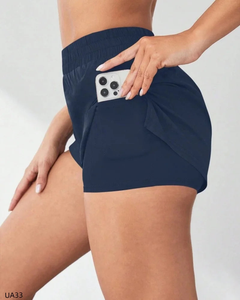 Women's High Waist 2-in-1 Running Shorts with Pockets Athletic Gym Shorts for Yoga And Workout with Inner Liner And Side Pockets Tahsi Fashion House