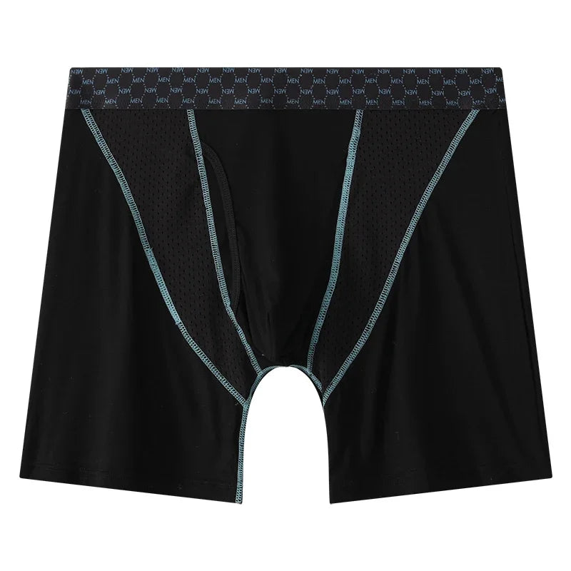 EUR Size Men's Boxer Shorts Underwear Ice Silk Mesh Breathable Panties Sexy U Bulge Pouch Mid-rise Long Leg Underpants Homme